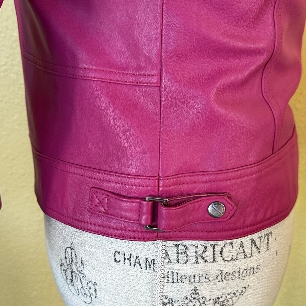 Pitti Collection Women’s Bright Pink All Leather Jacket Italian Size 40 EUC! - Picture 9 of 12
